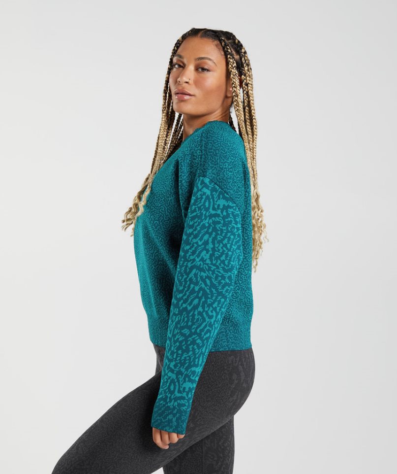 Women's Gymshark Adapt Animal Sweatshirts Turquoise | NZ 7AORVH